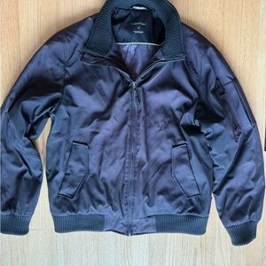 Calvin Klein Black Bomber Jacket with Ribbed Cuffs and Satin Finish